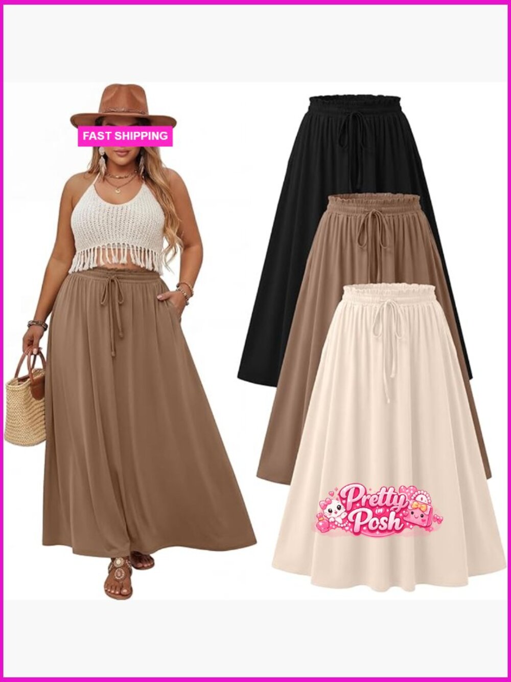 3 Pack Plus Size Maxi Skirts High Waist A Line Summer Long Boho Skirts with